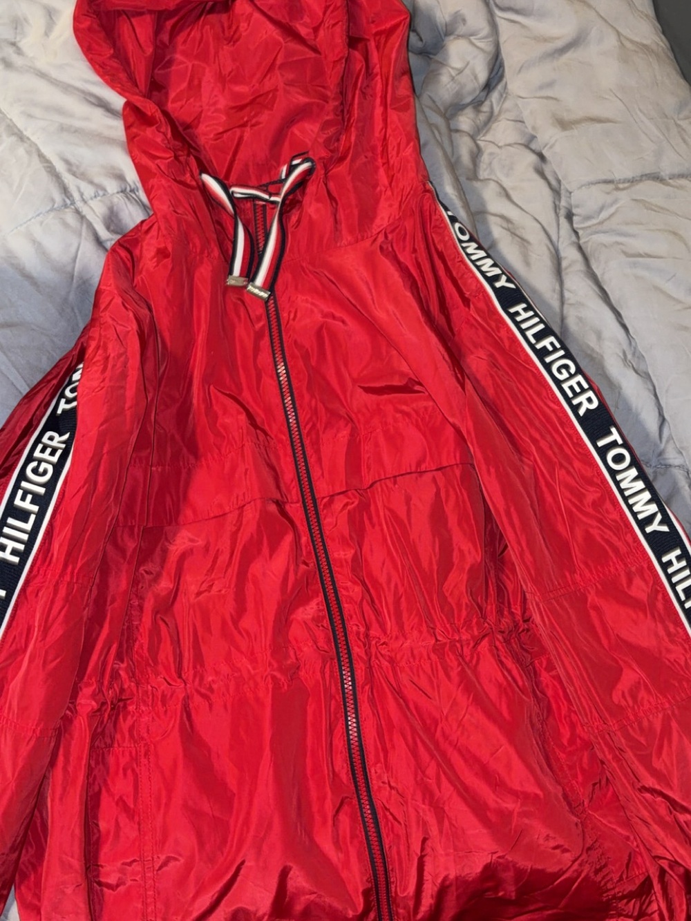 Tommy Hilfiger Red Hooded Zip Utility Jacket with Branded Side Tape